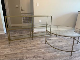 Gold frame & glass coffee table and console table
