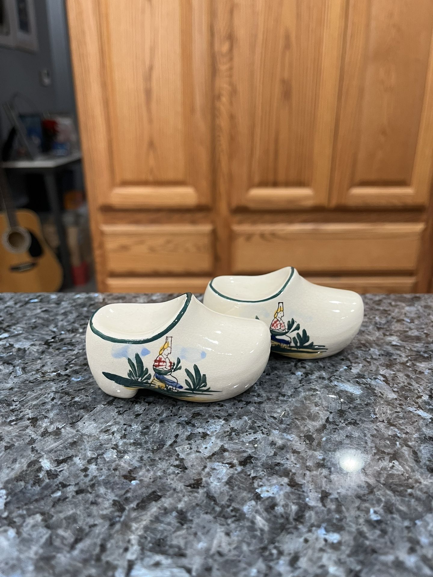 Vintage Ceramic Dutch Clog Shoe Pair of Salt and Pepper Shakers. With original Cork Stoppers. Preowned.