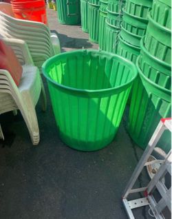 Green 60 gallon Lanscaper barrels pails / slightly defective see pics for pricing