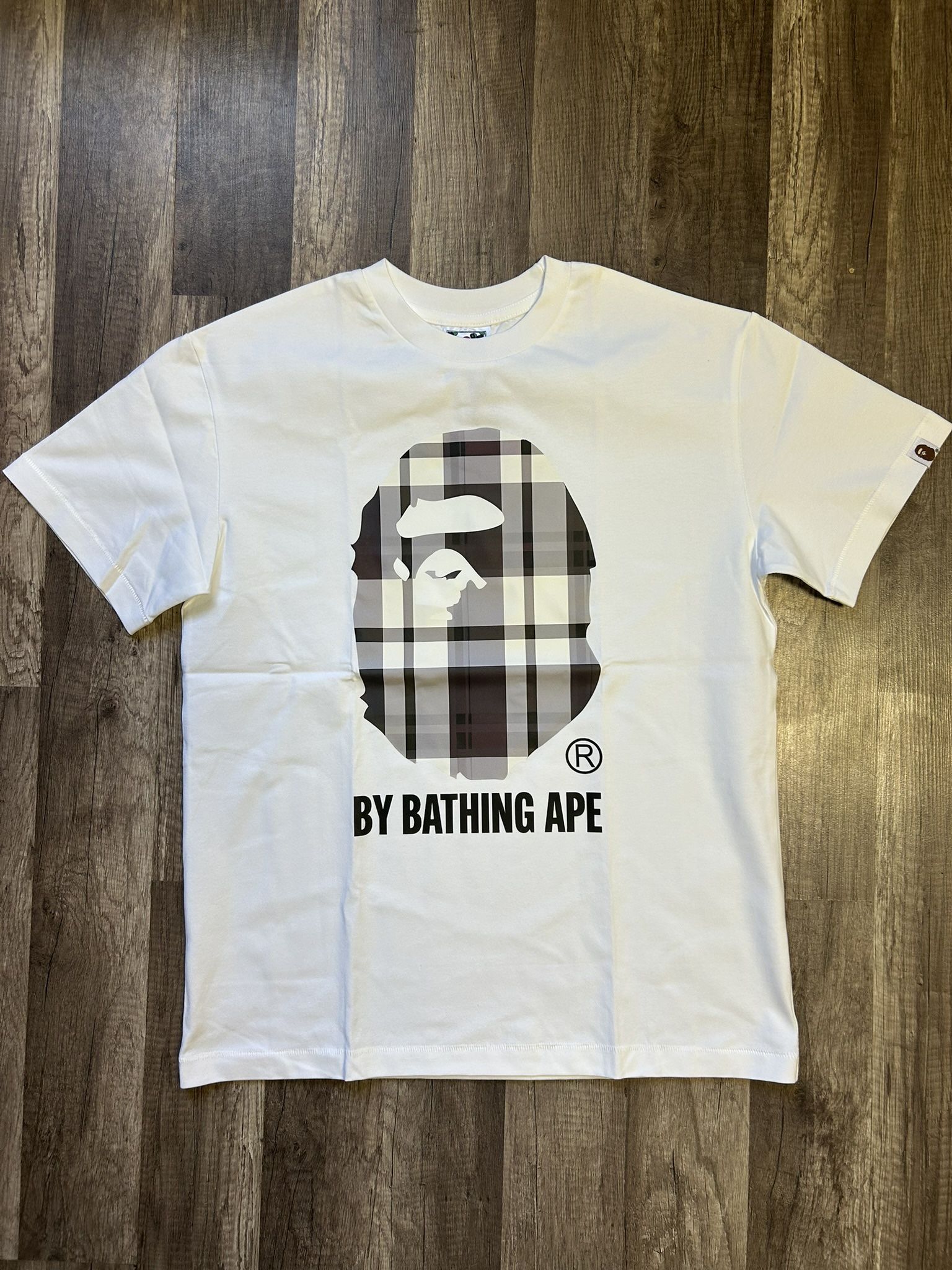 Bape Check By Bathing Ape White/Gray T-shirt Size Small New
