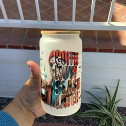 Halloween Glass Cup With Lid And Straw
