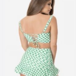 Unique Vintage (FB) Women’s Retro 1950s Green White Gingham Swim Top Sz M NWT