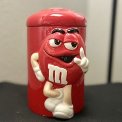 M&M Mars Inc Red Ceramic Canister Candy Cookie Jar By Galerie 