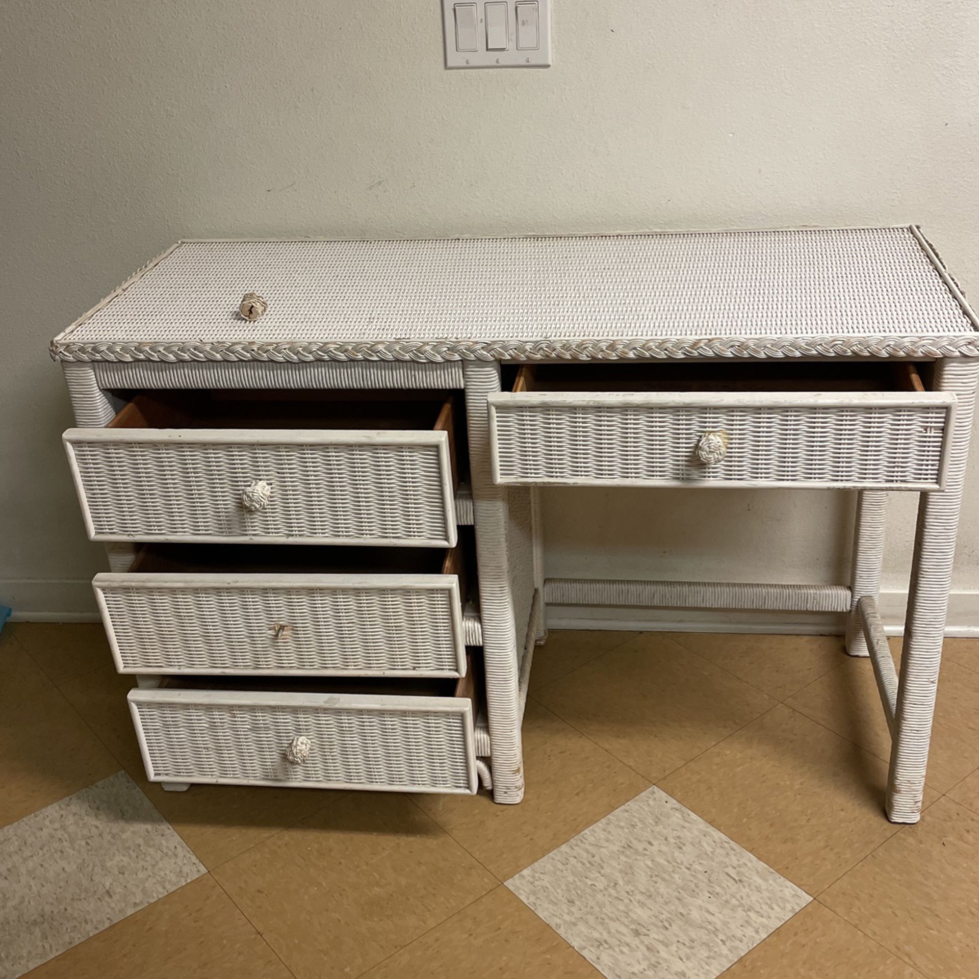 White Wicker Desk With Glass Top Free!!!