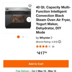 Whynter (Brand Rating: 4.0/5) 40 Qt. Capacity Multi-Function Intelligent Convection Black Steam Oven Air Fryer, Yogurt Maker, Dehydrator, DIY Mode