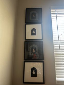 Set of 4 Framed Classical Bust Wall Art – Black, White & Gold – Glam Decor