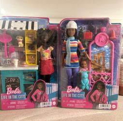 Barbie "Brooklyn" Roberts Ice Skating Playset And  Barbie Life in the City Café Playset