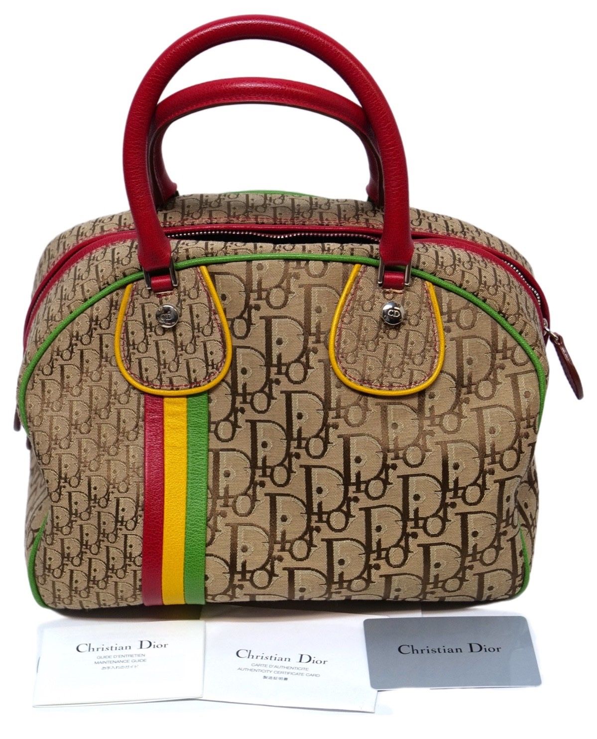 Christian Dior Rasta Color Trotter Canvas Women's Handbag Brown Bag