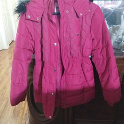 Girls pink DKNY Puff Jacket With Hood