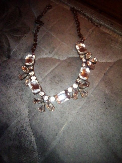 Rhinestone And Bronze Statement Necklace