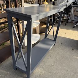 Grey Finish 3-Tier X-Design Occasional Console Sofa Table with Shelf Bookshelf Entryway Hallway