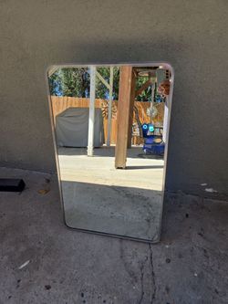 Metal recess medicine cabinet with mirror and three glass shelves