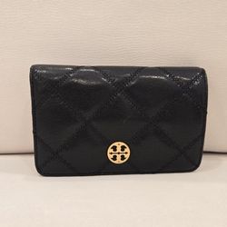 Brand New Black Tory Burch Willa Quilted Medium Wallet