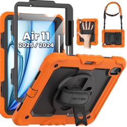 SEYMAC Case For IPad Air 11 Inch M3 2025/M2 2024 (Air 7th/6th Generation), Heavy Duty Shockproof Protective Case With Screen Protector, Rotating Stand