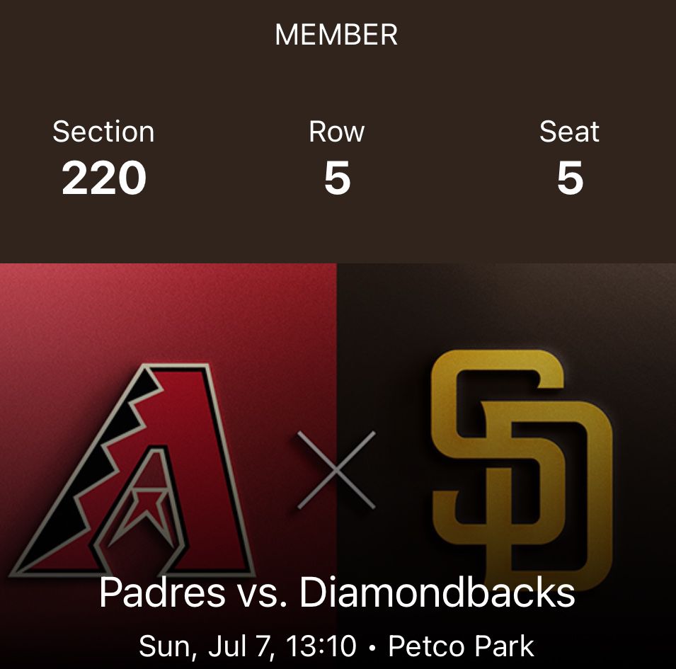 Padres vs Diamondbacks (4 tickets) July 7, 2024 