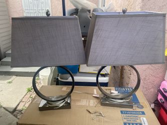 2 Circle Table Lamp Metal Nickel Look & 1 Nickel Table Lamp