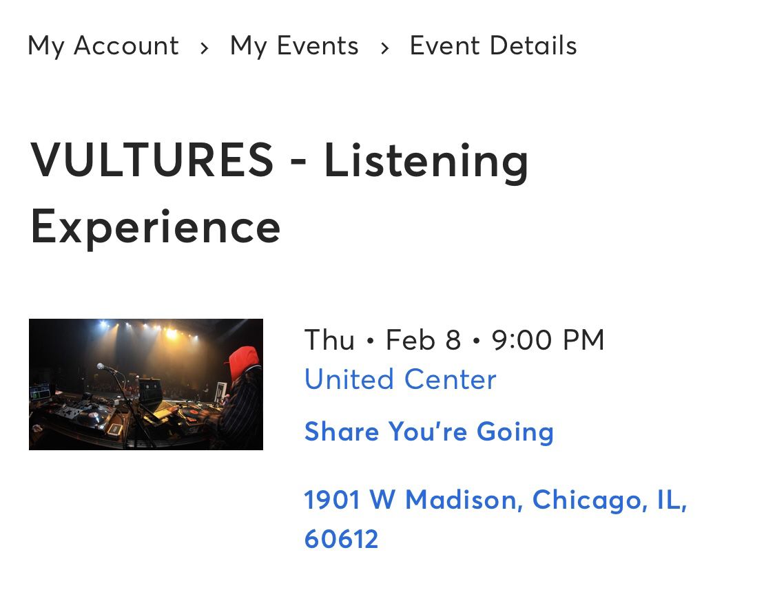Kanye west - Vultures Listening Party 2 Tickets For  2/8
