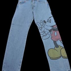  Levi’s Men's Premium x Disney Mickey Mouse Jeans 502 Taper Stretch Blue 34×30