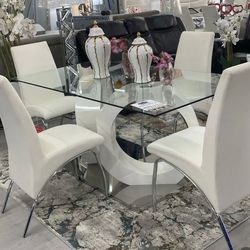 5 piece white Modern dining table set
