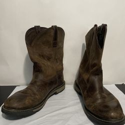 Ariat Men’s Brown Leather Work Boots ASTM F2892-17 EH Size 13EE Back Has Glue   Look at all pictures to see the back damage 