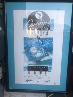 Florida Marlins Opening Day framed poster with authenticity certificate