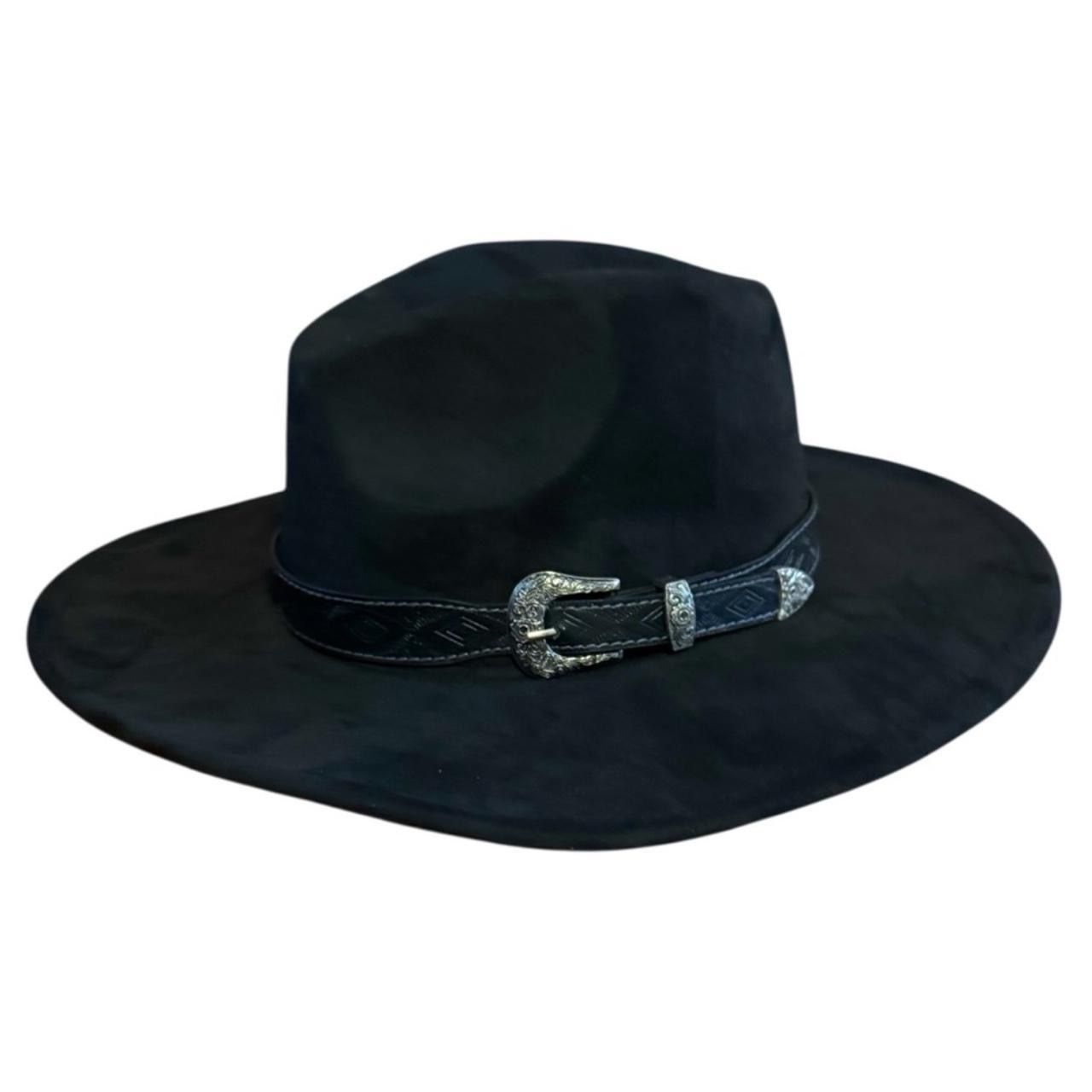THE PIONEER WOMAN Black Fedora Hat with Embossed Band & Silver Buckle NEW