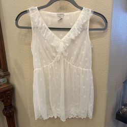 Vintage BANANA REPUBLIC White Lace Ruffled Sheer Sleeveless Babydoll Top Size XS