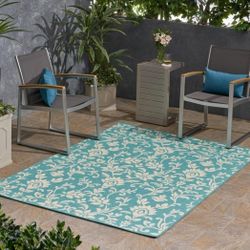 New 5x7 ft Soft Teal Color Area Rug for Indoor Outdoor Water-Resistant Anti-Slip