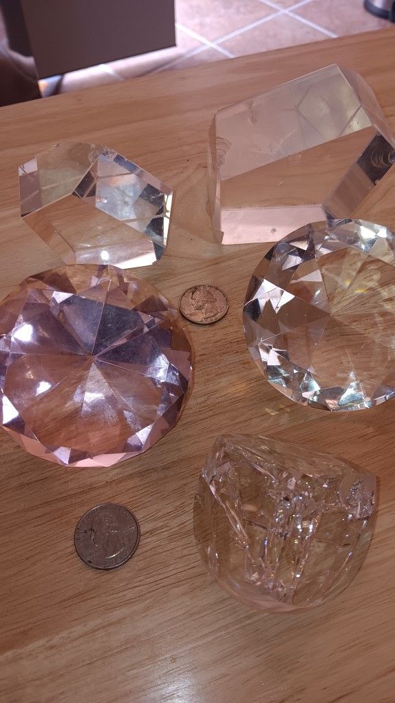 Large Crystal Pink Glass Diamond Cut Figure