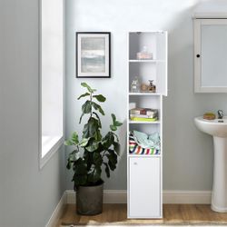 Rozier Tall Narrow Storage Cabinet With Doors and Shelves Space Saving Floor Cabinet for Bathroom Living Room Home Office