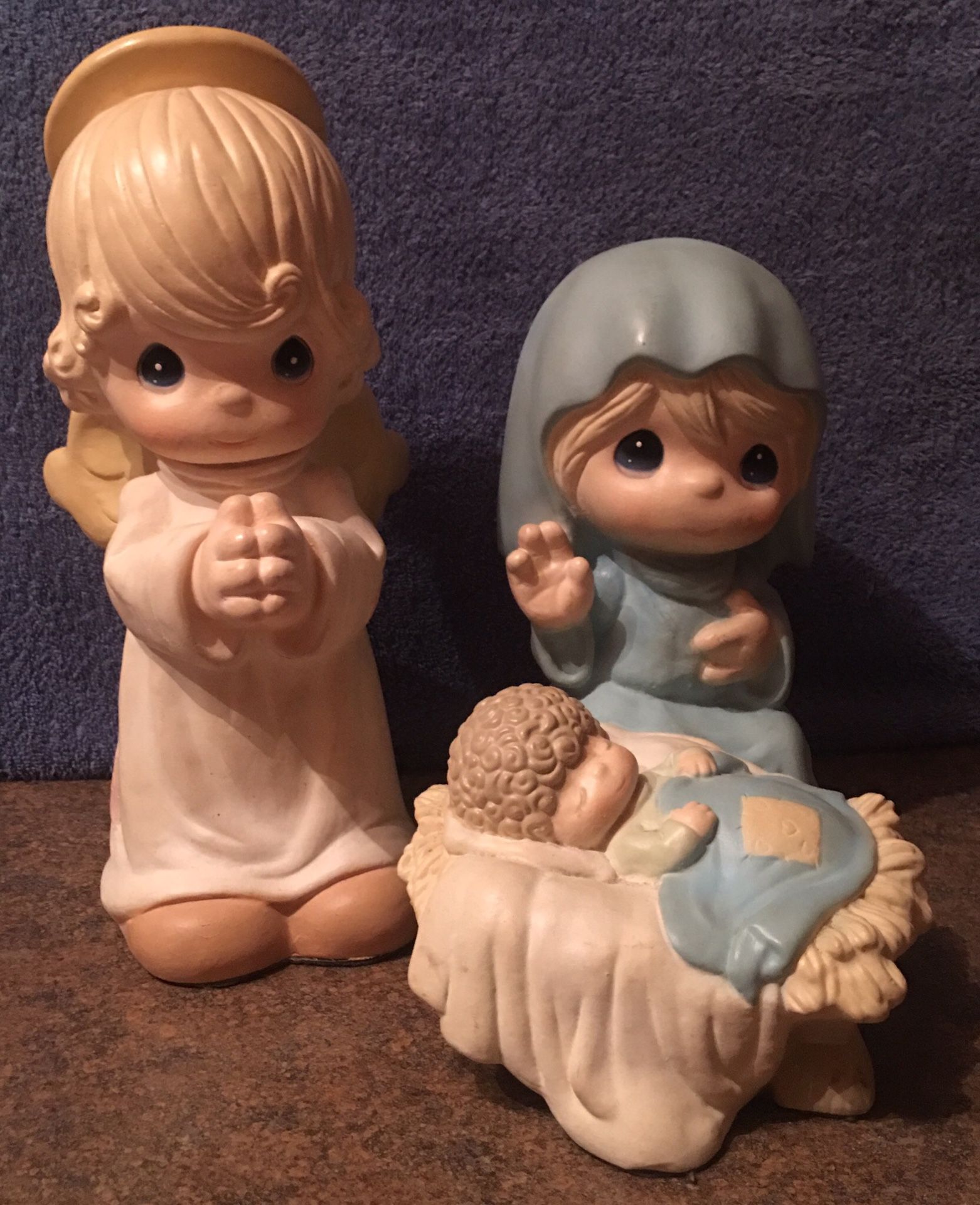 Oversized Precious Moments Mary & Baby Jesus/Angel Girl Ceramic Hand-Painted Statues
