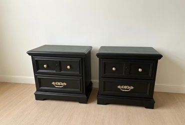 Pair of Black Wood Nightstands / Bedside Tables