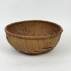 Handwoven Large Bamboo Basket Vintage Handmade Round