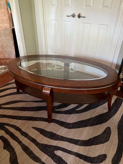 Large coffee table with glass insert