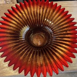 Stunning Red & Gold Art Glass Sunflower Centerpiece Bowl