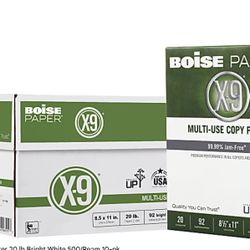boise® x-9® multi-use printer & copy paper, 10 reams, white, letter (8.5" x 11"), 5000 sheets per case, 20 lb, 92 brightness