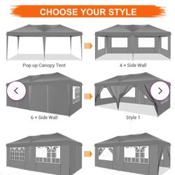 20 Ft. W x 10 Ft. D Steel Pop Up Canopy Tent Party Tent With Removable Side Walls