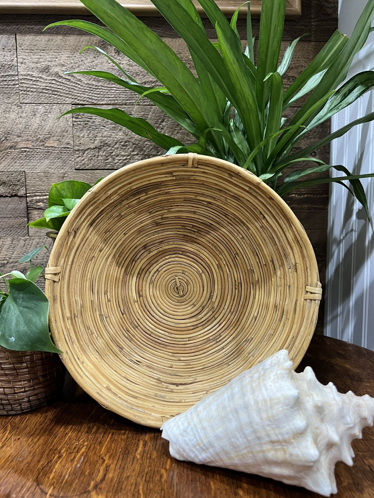 Round Wall Basket Bowl Bamboo Layers Stacked Woven Display Decor Boho Coastal