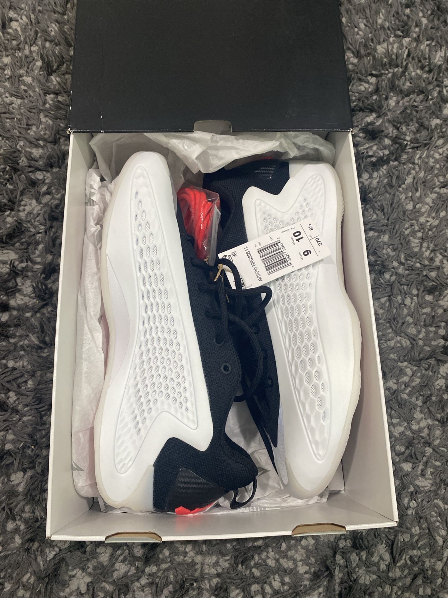 adidas Anthony Edwards 1 Low Size 9 White/Black Basketball Sneakers JQ6140