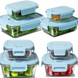 8pcs Glass Food Storage Containers With Anti-Slip Stripes, Meal Prep, Airtight Bento Boxes h Leak Proof Locking Lids