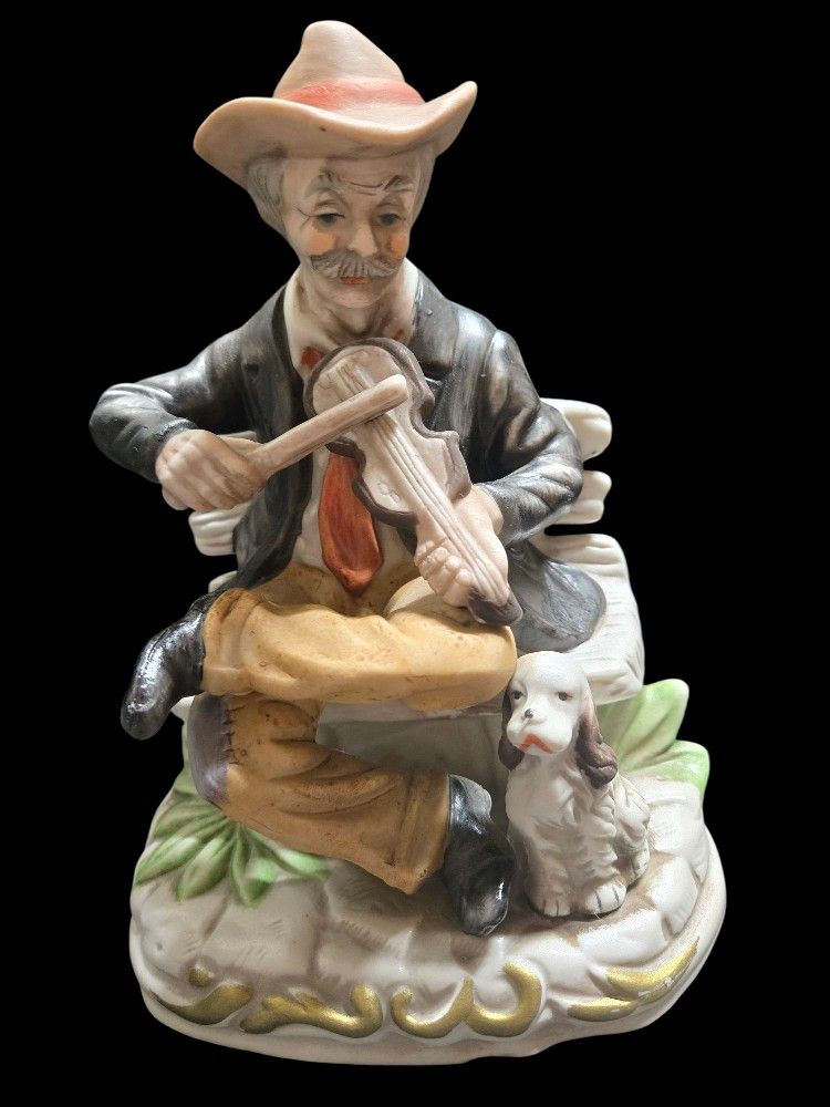 Vintage HOMCO Porcelain Man Playing Violin w/ His Dog Figurine