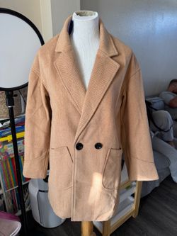 Chouyatou Women's Camel Herringbone Wool Blend Coat Size M