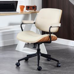 Bonne Vie Mid Century Modern Office Chair, Swivel Rolling Deak Chair with Armrests and Walnut Back, Adjustable Desk Chair for Home Office, Beige
Color