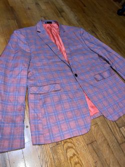 Mens Salmon Plaid Suit / Tuxedo Jacket