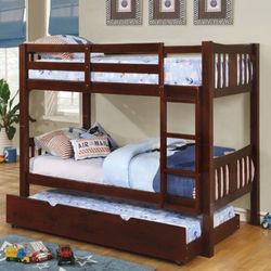 Brand New Dark Walnut Twin Bunk Bed (Trundle Sold Separately)