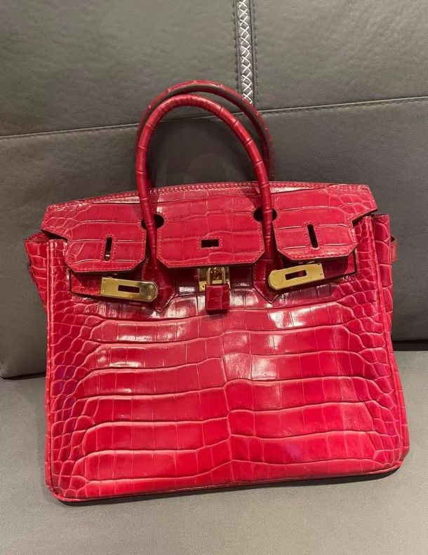 Hermès red crocodile leather bag