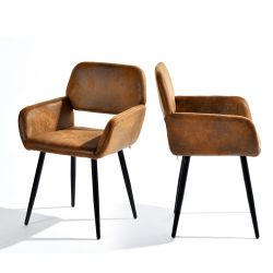 Homy Casa Mayfair Suede Brown Fabric Dining Chairs with Armrest Set of 2, Open Box