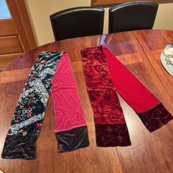 TWO Women’s Multicolored Velvet Neck Scarfs  Reversible w/ Hidden Zipper Pocket