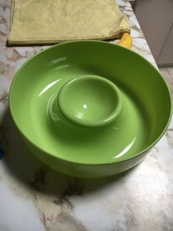 Chip and dip bowl. Green glass. Perfect condition , no chips .