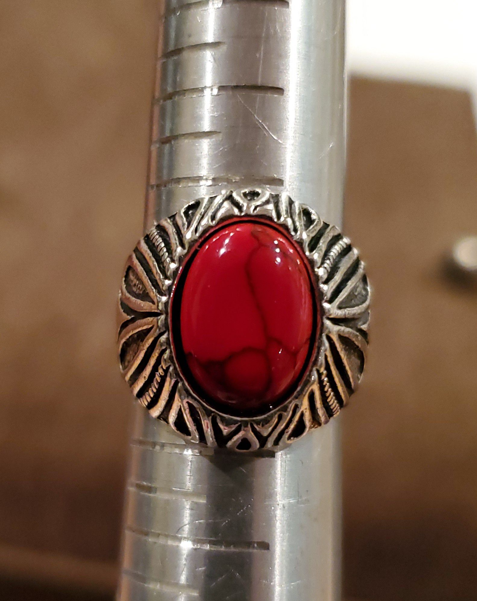 Red Agate and Silver Ring